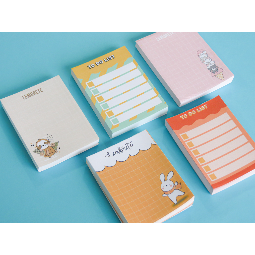 Kit 5 Bloquinhos De Anotações Lembrete. Bloco Papelaria Notes Organização Papelaria.