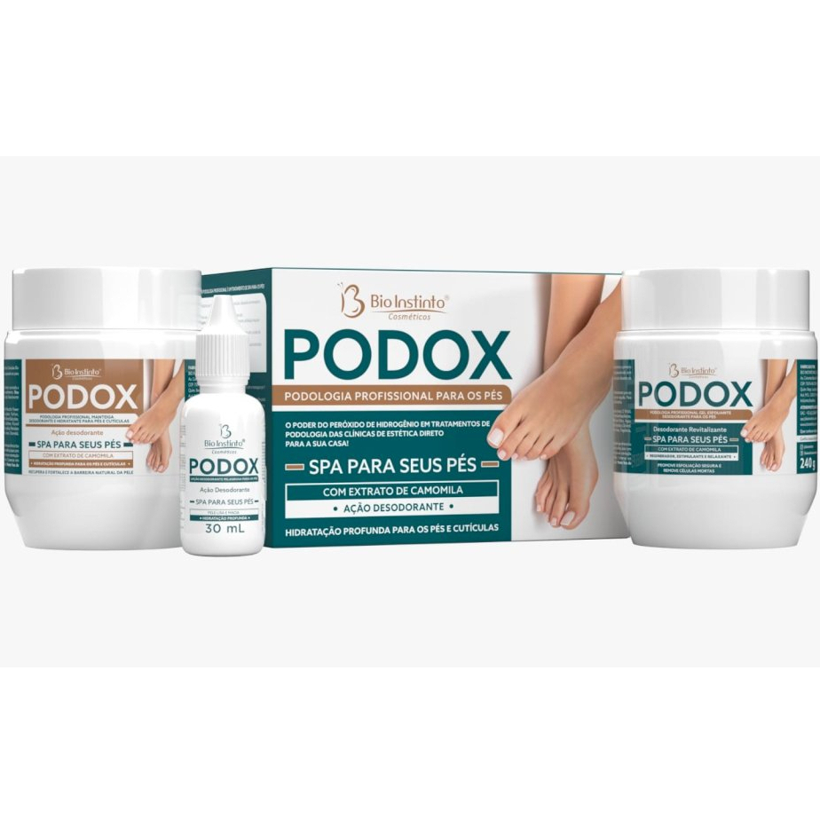 Kit Podox Spa Para seus Pés Bio Instinto (Podologia Profissional Para os Pés) Com extrato de Camolina Ação Desodorante Hidratação Profunda para os Pés e Cutículas .