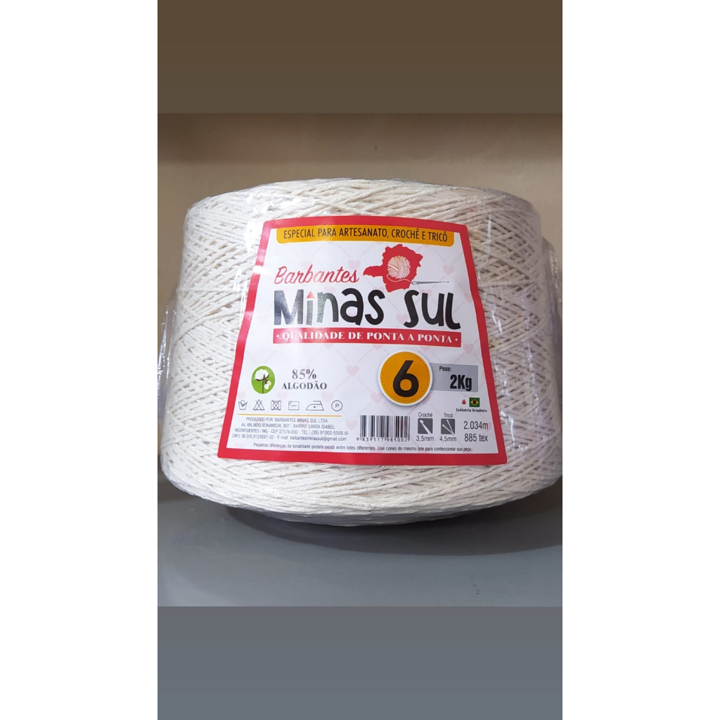 Barbantes Minas Sul Fio Cru 2kg N°6 e N°8 - Especial Para Croche em Oferta na Shopee