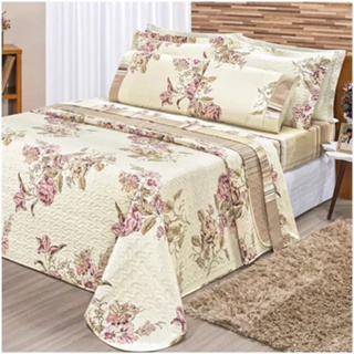 kit Cobre Leito Colcha forro de cama casal Dupla Face Estampado 3pç 150 fios toque de pessego em Oferta na Shopee