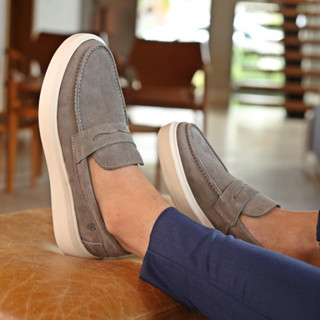Mocassim Masculino Sola Alta Loafer Derby em Camurça Premium Costurado