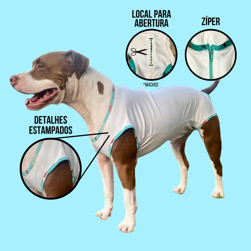 Roupa Pós Cirúrgica Protetora para Cachorro Tecnologia UV Castração