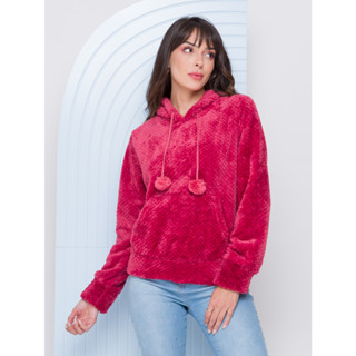 Moleton Liso Com Pelucia Casaco Feminina Inverno Outuno Jaqeuta Pipoca Com Capuz