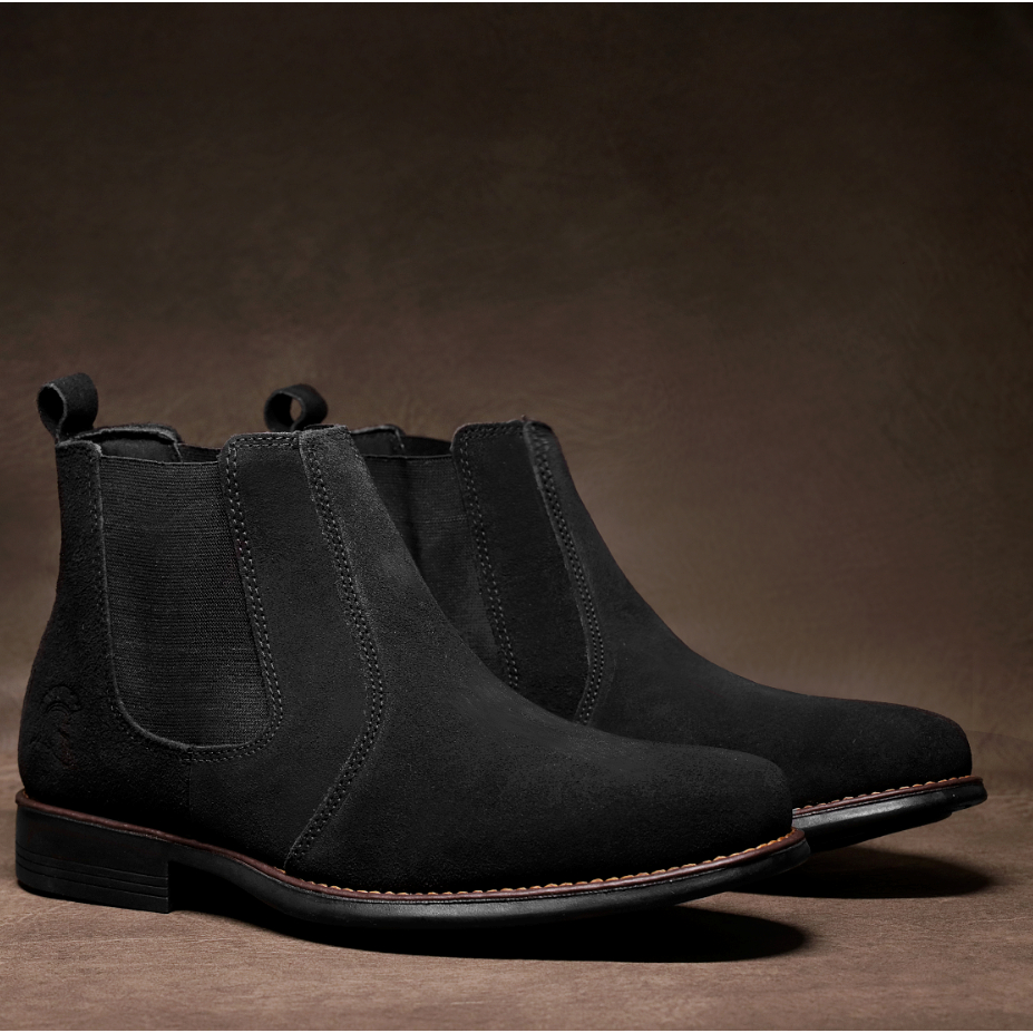 Botina Chelsea Masculina em Couro Legítimo Camurça Nobuck Bota Casual Costurada Vaqueiro