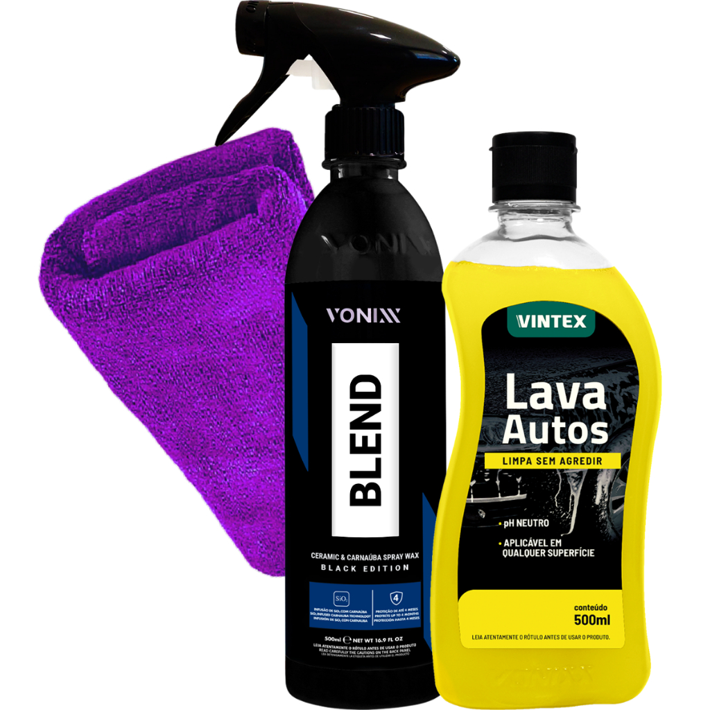 Cera em Spray Vitrificadora Carnaúba e Silica para Carro Escuro Blend Black + Shampoo Lava Autos