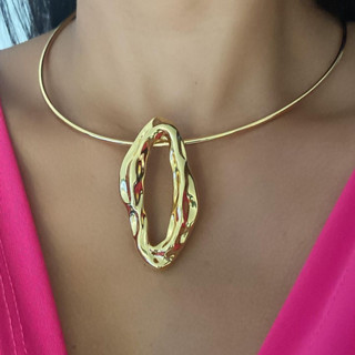 COLAR ARO DOURADO LISO COM PINGENTE MINIMALISTA