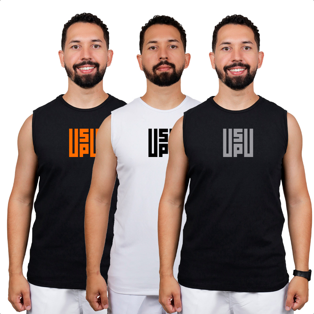 Kit 3 Regata Masculina Camiseta Cavada Canelada Camisa de Academia Treino Tecido Com Elastano Fresco Sol