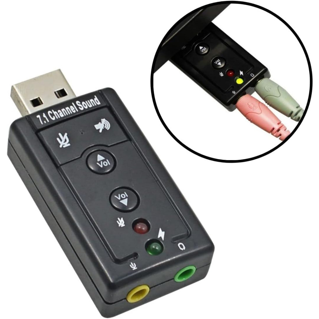 Adaptador Placa de Som USB 7.1 com P2 PC Notebook Microfone Computador