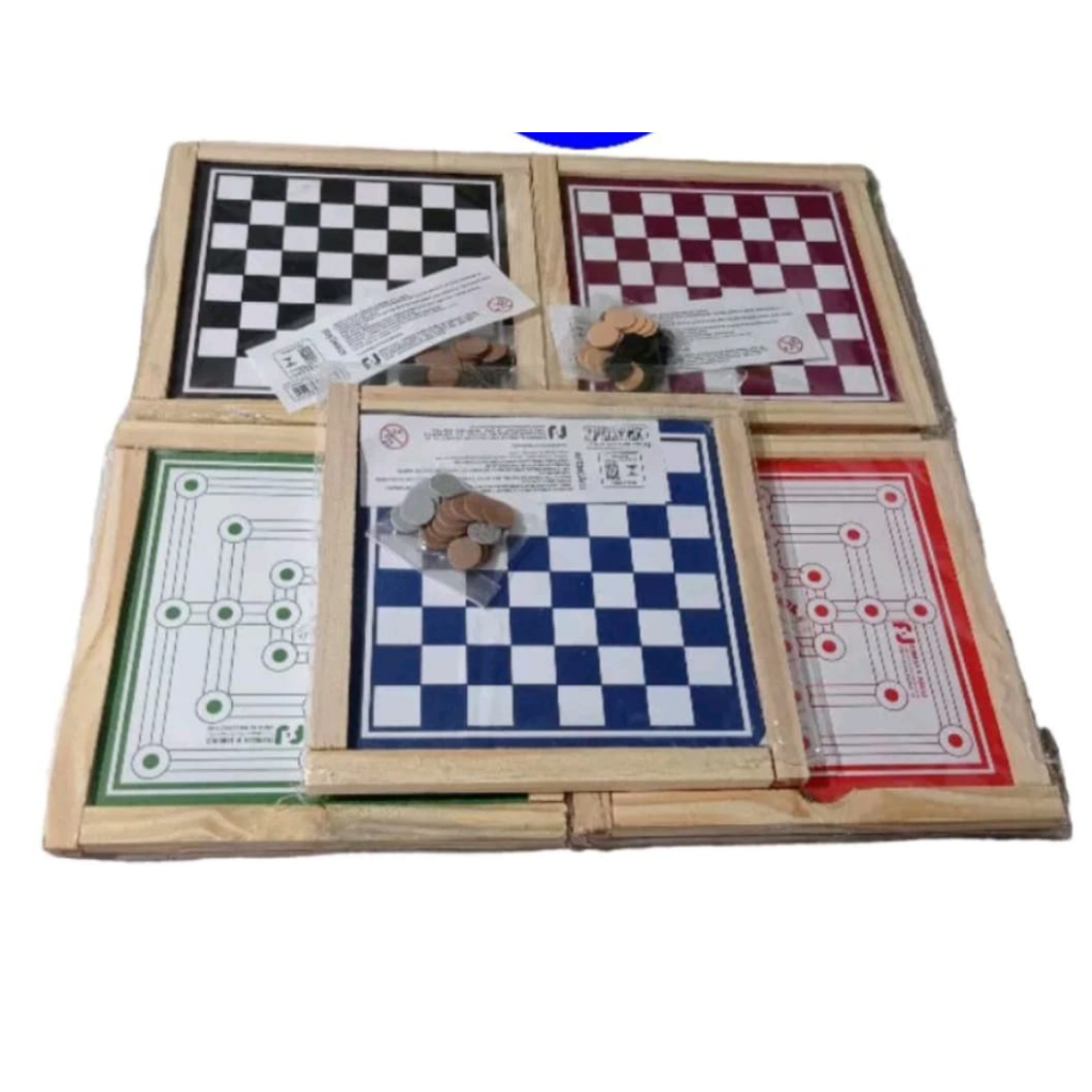 KIT 3 Jogo de Dama e Trilha 2 em 1 Jogo Tabuleiro de madeira divertido 20cm por 20 cm