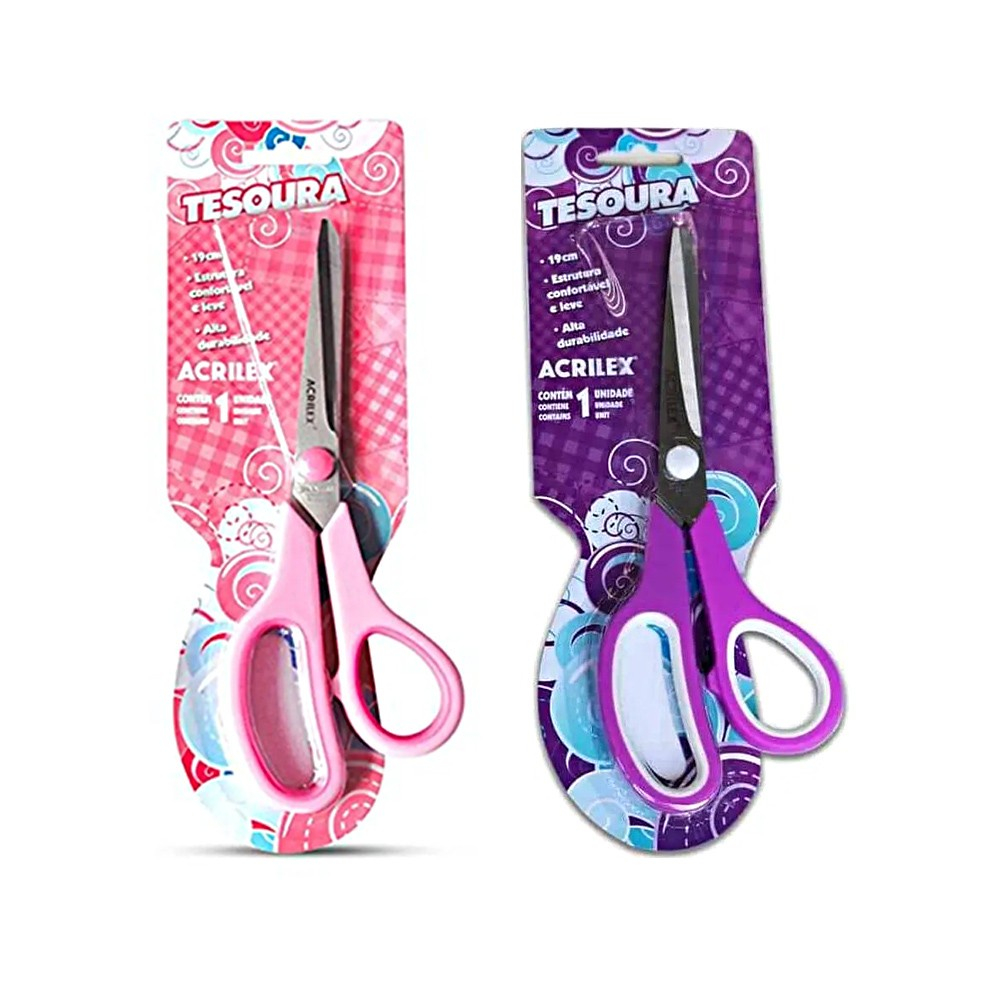 Tesoura Multiuso 19cm Unidade Rosa/Roxo Ou Preta Acrilex - Ideal p/Costura e Papel em Oferta na Shopee