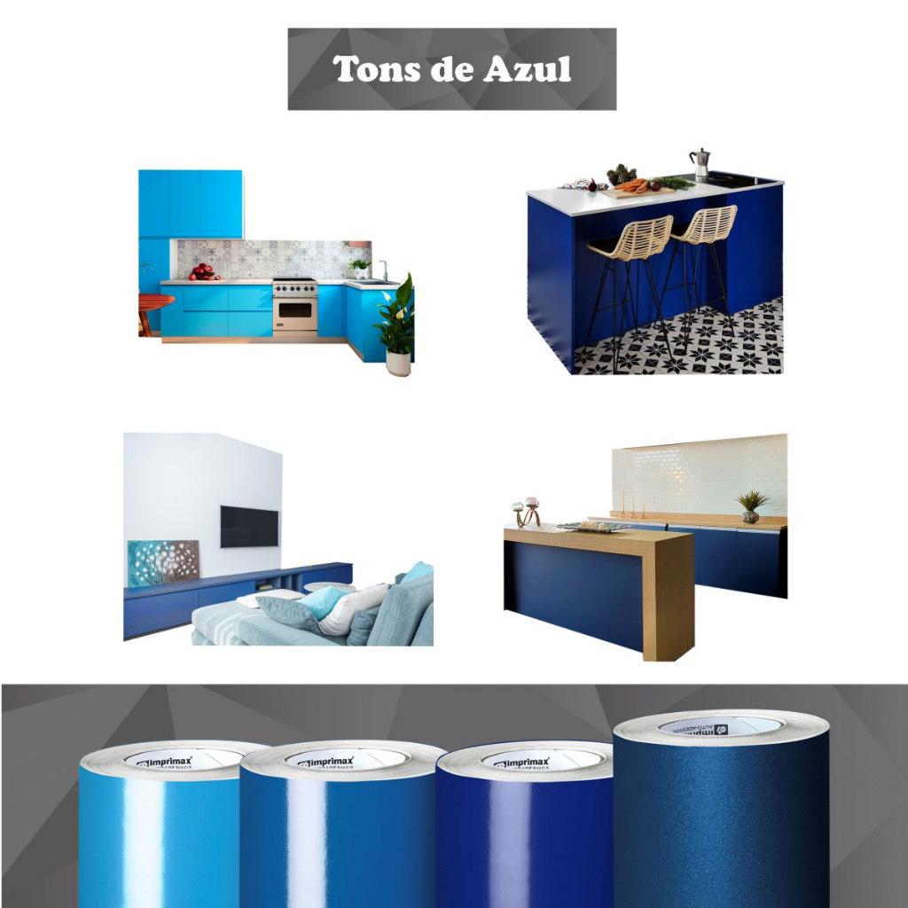 Vinil Adesivo Tons de Azul A Prova D'água Para Envelopamento de Geladeira Móveis