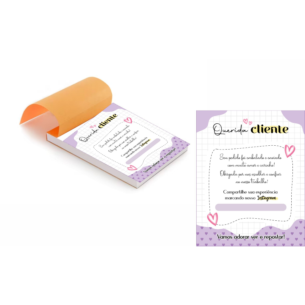 Kit 5 Blocos (500 Folhas) para Agradecimento / Querida Cliente em Oferta na Shopee