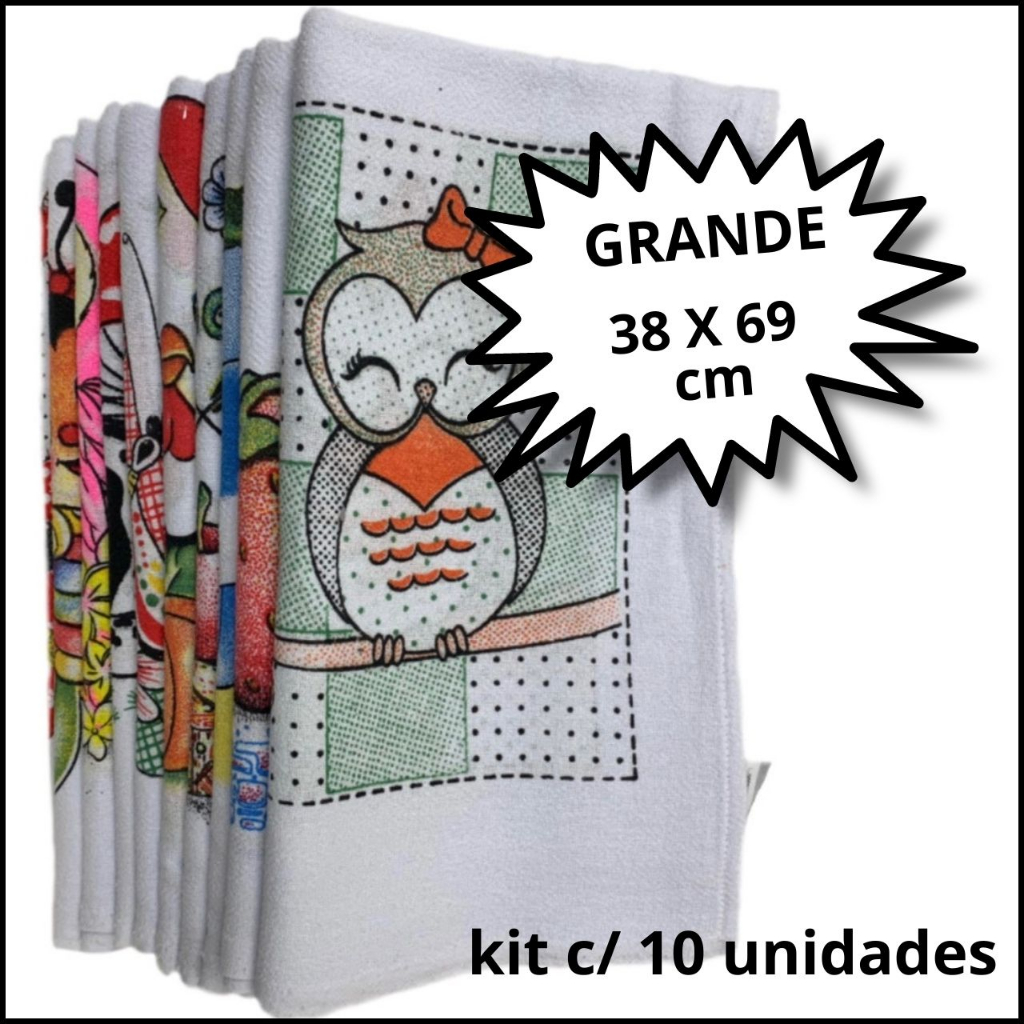 Pano De Prato Copa Estampado c/ Bainha Legítimo Pé de Galinha Kit Com 10 Peças