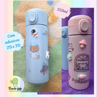 Garrafa térmica infantil 350ml Lancheira inox Inverno Frio Com adesivos em Oferta na Shopee