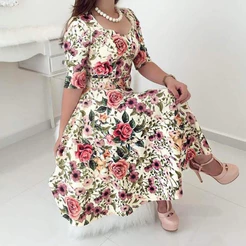 vestidos midi floral na malha neoprene com cinto manga 3/4 com bolso moda evangélica