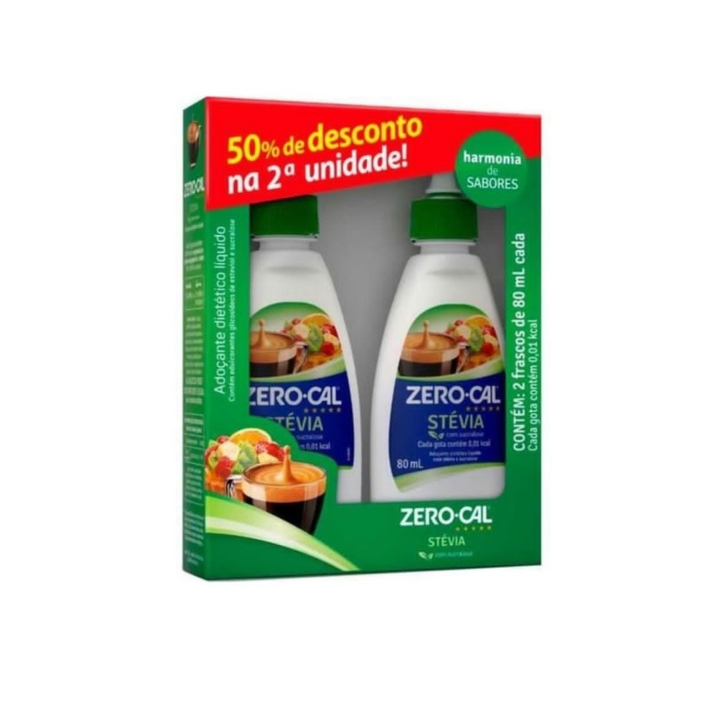 Adoçante Zero-Cal Stevia 80ml Pack com 2 unidades