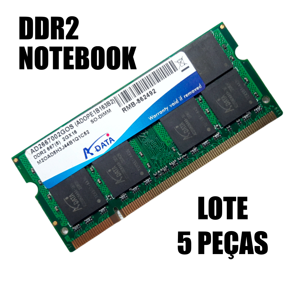 Memória Ram DDR2 Notebook - Lote com 5 peças conforme fotos