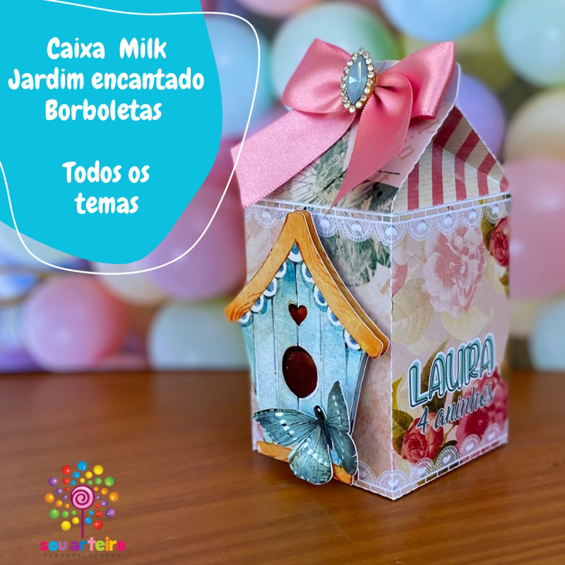 Caixa Milk lembrancinha Jardim Encantado Borboletas 3D - Personalizado - 10 UNIDADES – Lembrancinha personalizada para Festa infantil - vários temas