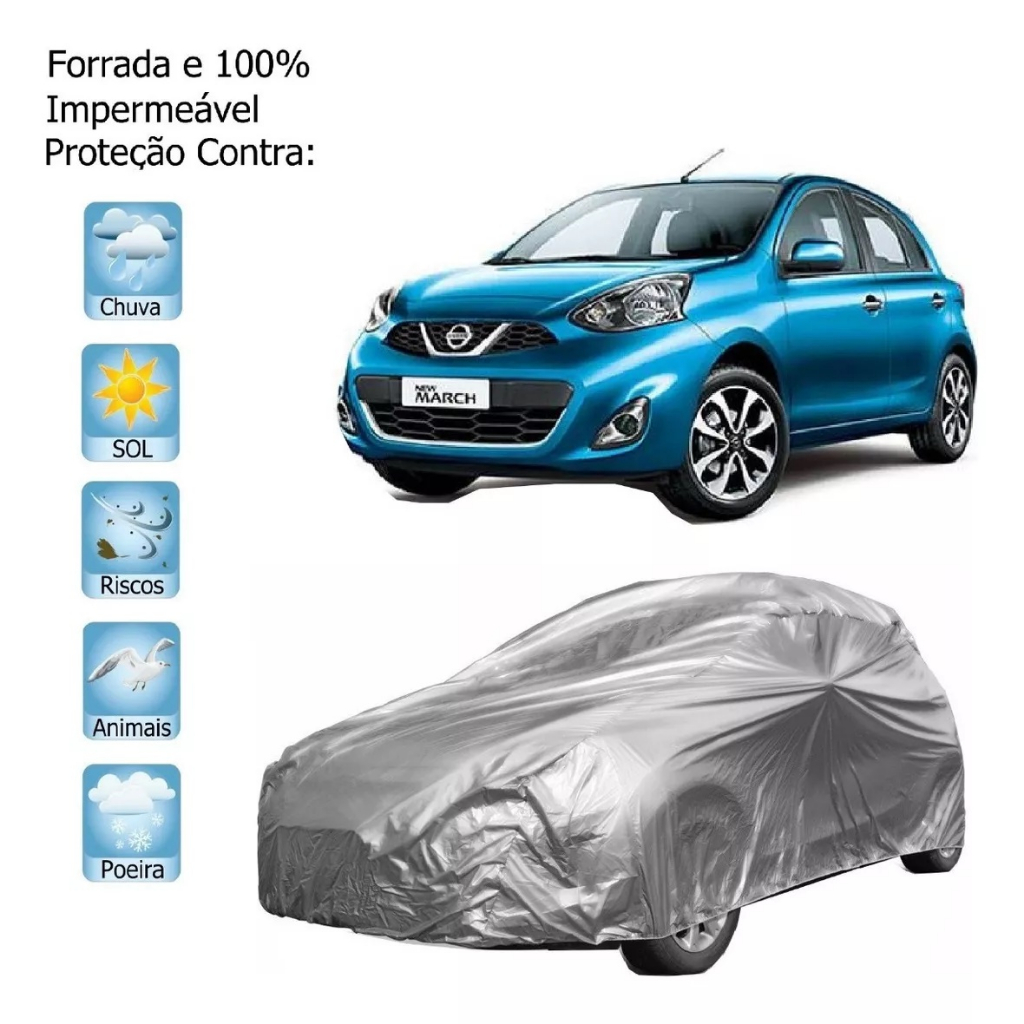 Capa para Cobrir e Proteger Carro Nissan March Forrada 100% Impermeável