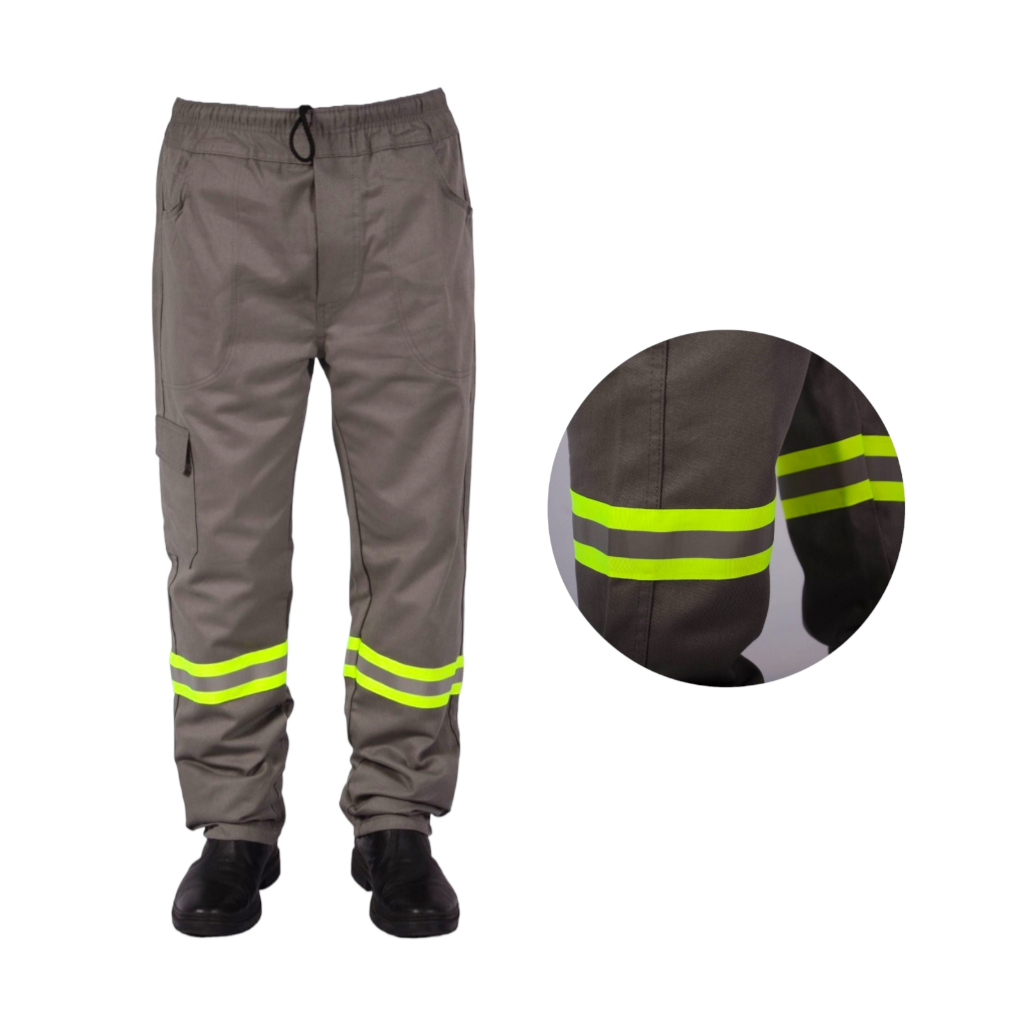 Calça de Trabalho em Brim para Uniformes Profissionais com Faixa Refletiva - Envio Imediato