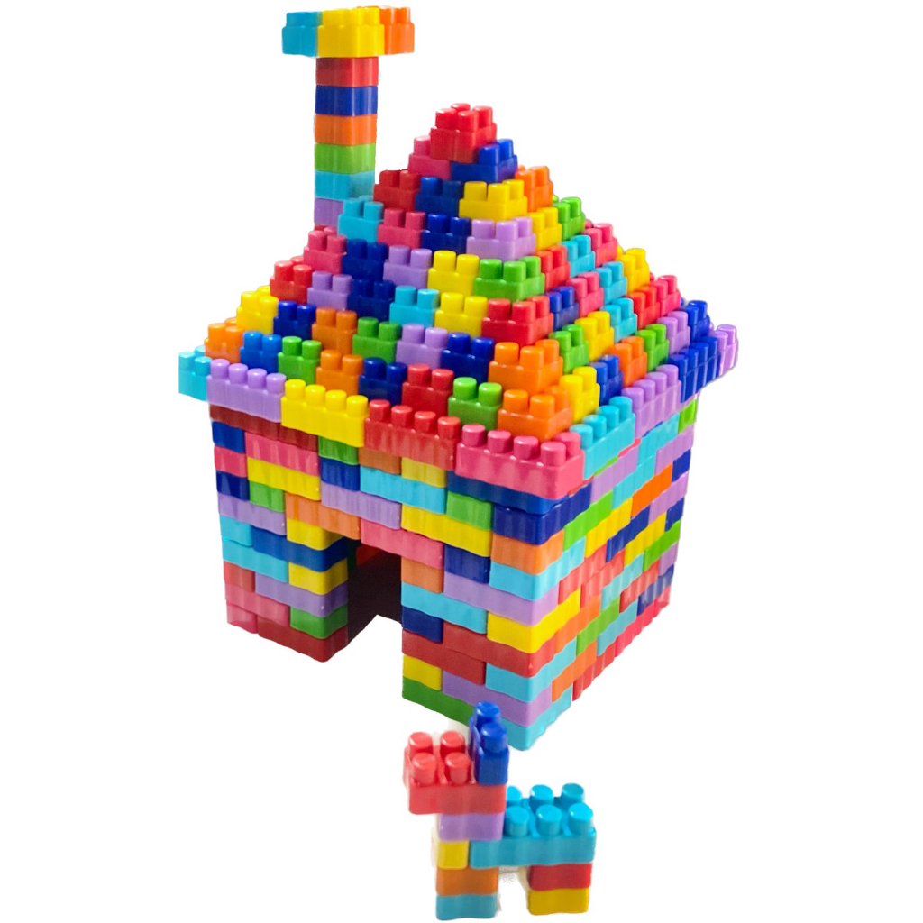 kit de blocos infantil contendo 300 peças coloridas acompanhada de rodinhas para criança se divertir