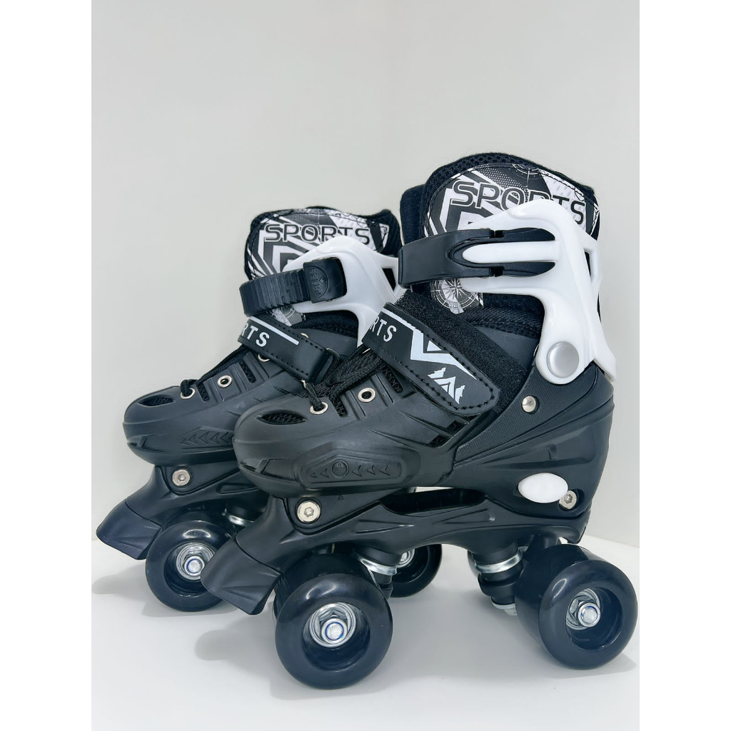 Patins Quad Preto 4 Rodas Com Proteção Com Regulagem Tamanho Ajustável Medidas P M G