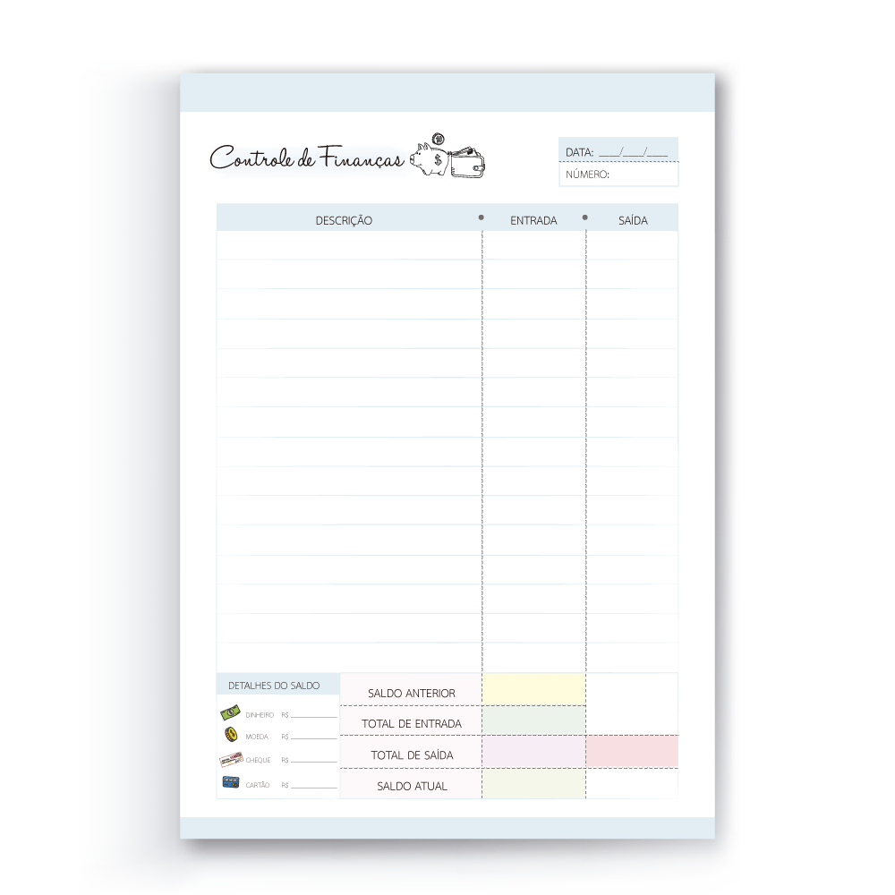 Bloco Controle Financeiro Contas Organizadas Organização Financeira Planner Finanças Controle Caixa