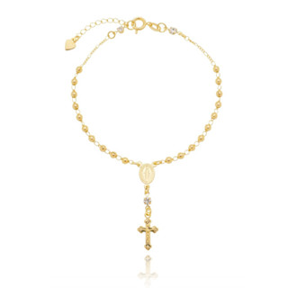 Pulseira de Terço Cruz e Pedras Zircônias Semi Joias Banhado Ouro 18k