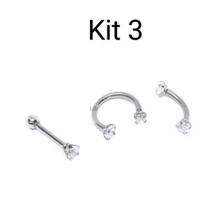 Kit 3 Piercings com 2 Zircônia rendendo Aço septo sobrancelha  cartilagem tragus helix. em Oferta na Shopee