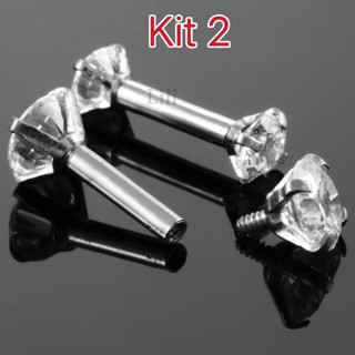 Kit 2 Aço inox redondo com pedra zircão Piercing dupla cabeça Para Cartilagem Na Orelha
