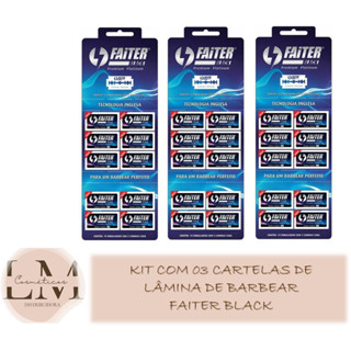 Kit com 03 Cartela Lâmina Faiter Descartável Barbear Black Premium Platinum - Tecnologia Inglesa 50un