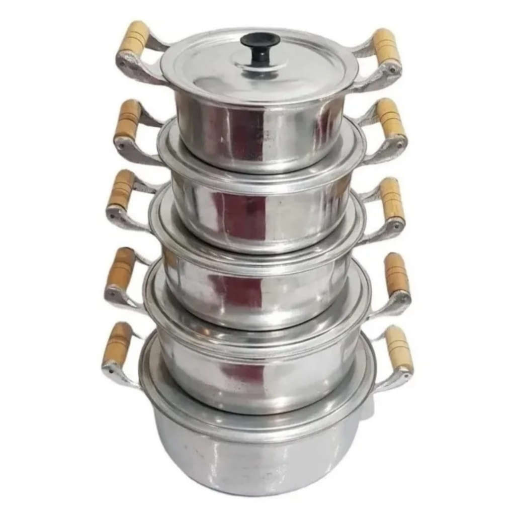 Jogo De Panelas Alumínio Batido Fundido 5 Pças Caçarolas Excelentes Alça de Madeira Envernizado em Oferta na Shopee