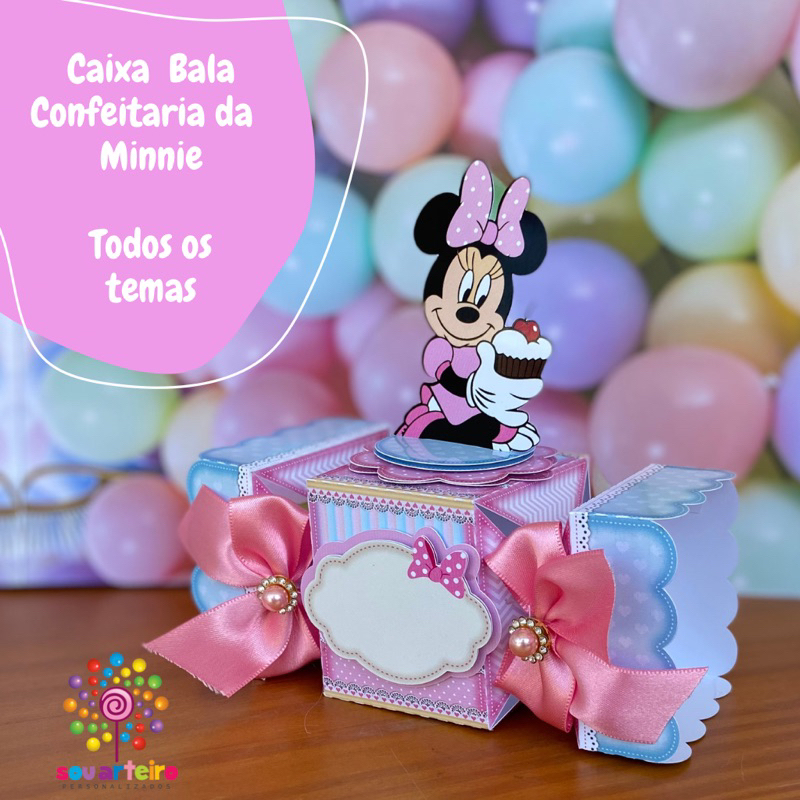 Caixa Bala lembrancinha Confeitaria Minnie 3D - Personalizado - 10 UNIDADES – Lembrancinha personalizada para Festa infantil - vários temas