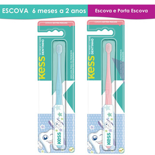 Escova Dental Infantil 6 a 24 meses Kess Dentinho Rosa Azul
