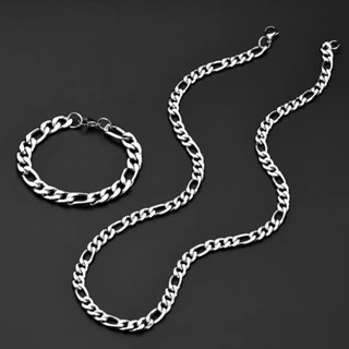 Kit Conjunto Corrente+pulseira cordão Masculino 60cm 3×1 Aço Inox Prata