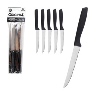 Jogo com 6 Faca de Mesa, Talher de Aço Inox 22cm com Cabo de Plástico Linha Premium