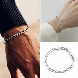Pulseira fina Masculino Feminina Aço inox 361L Legítimo Prata 3x1
