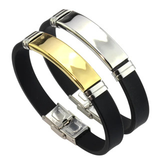 Pulseira Bracelete Masculino Borracha Placa Aco inox