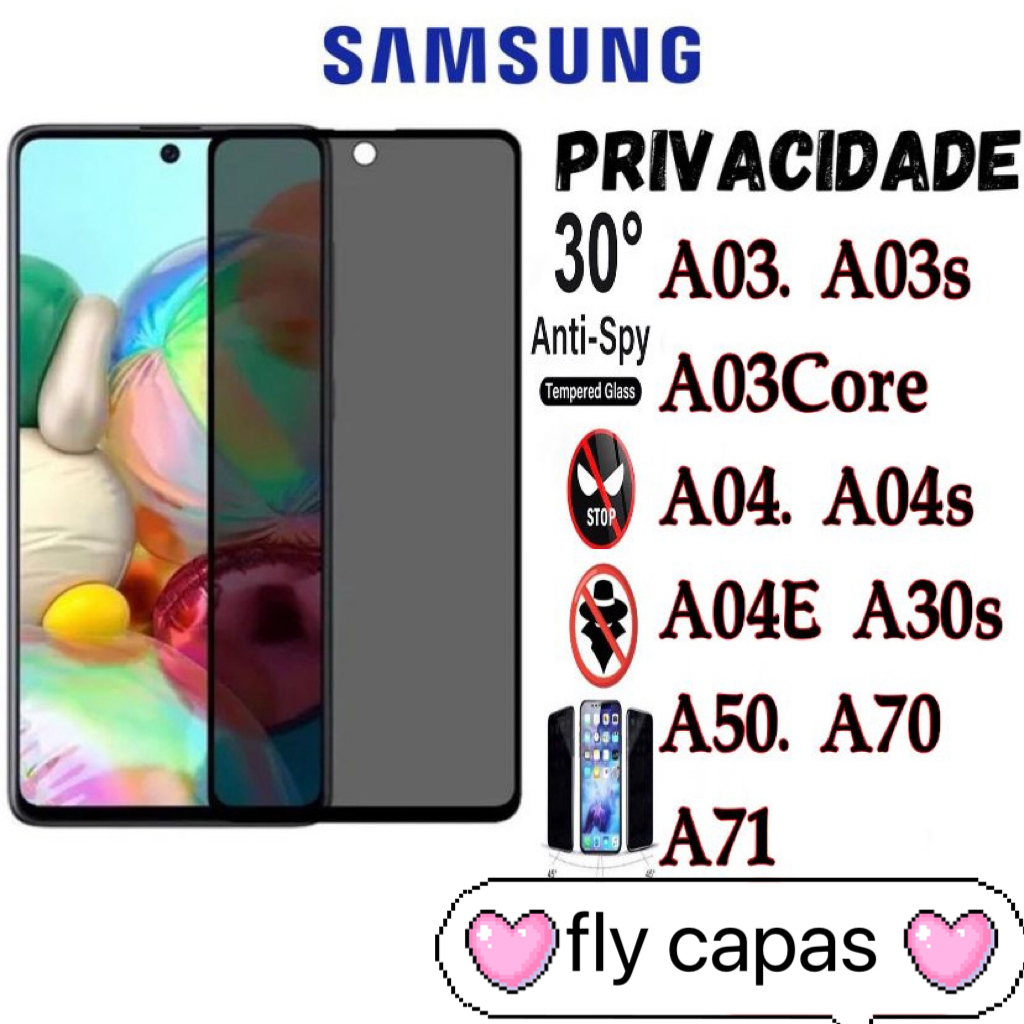 Película Privacidade 3D Anti Spy Samsung A03 A03S A03CORE A04 A04S A04E A30S A50 A70 A71