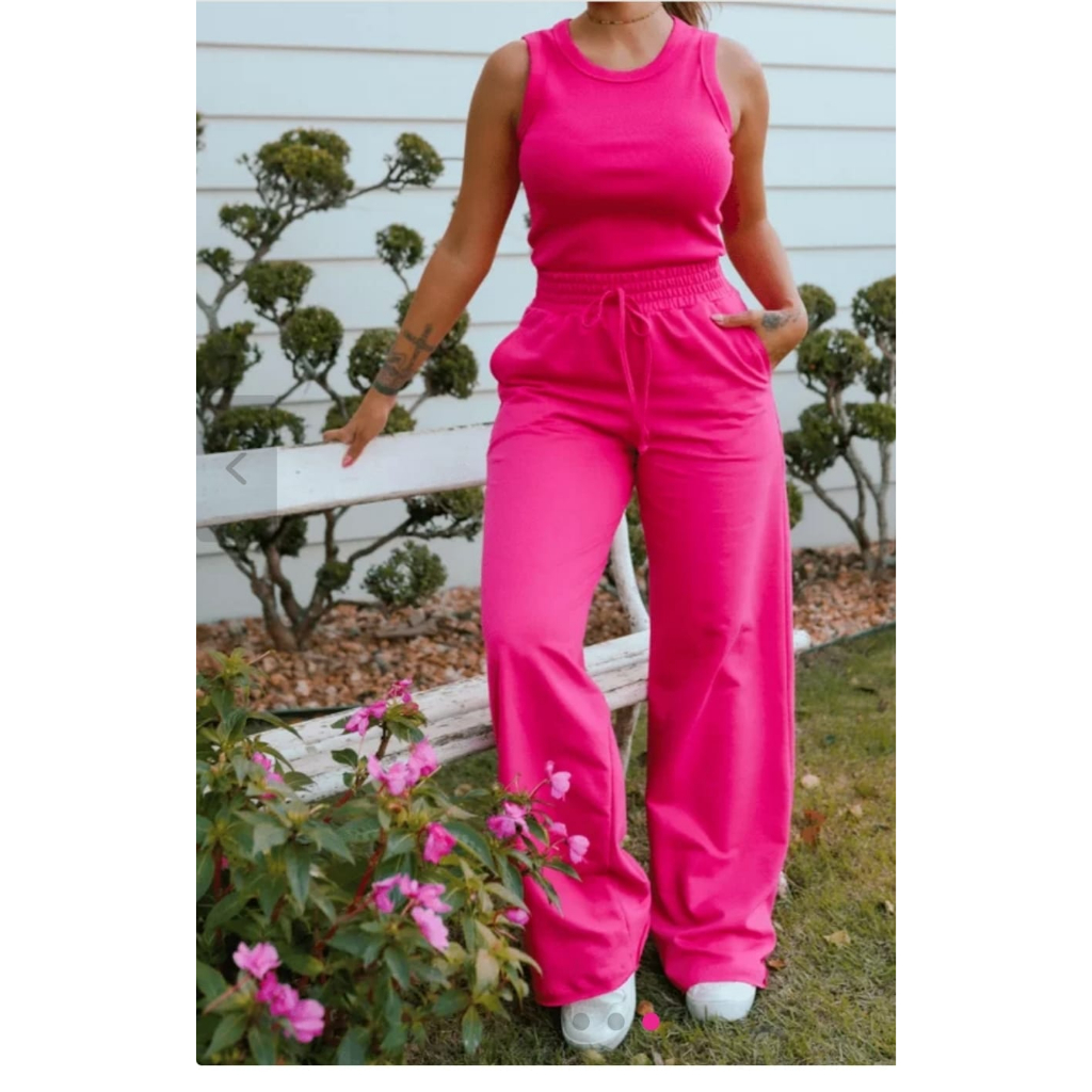 Calça Pantalona Moletinho Feminina Cintura Alta Tendencia Moda Envio Imediato Inverno