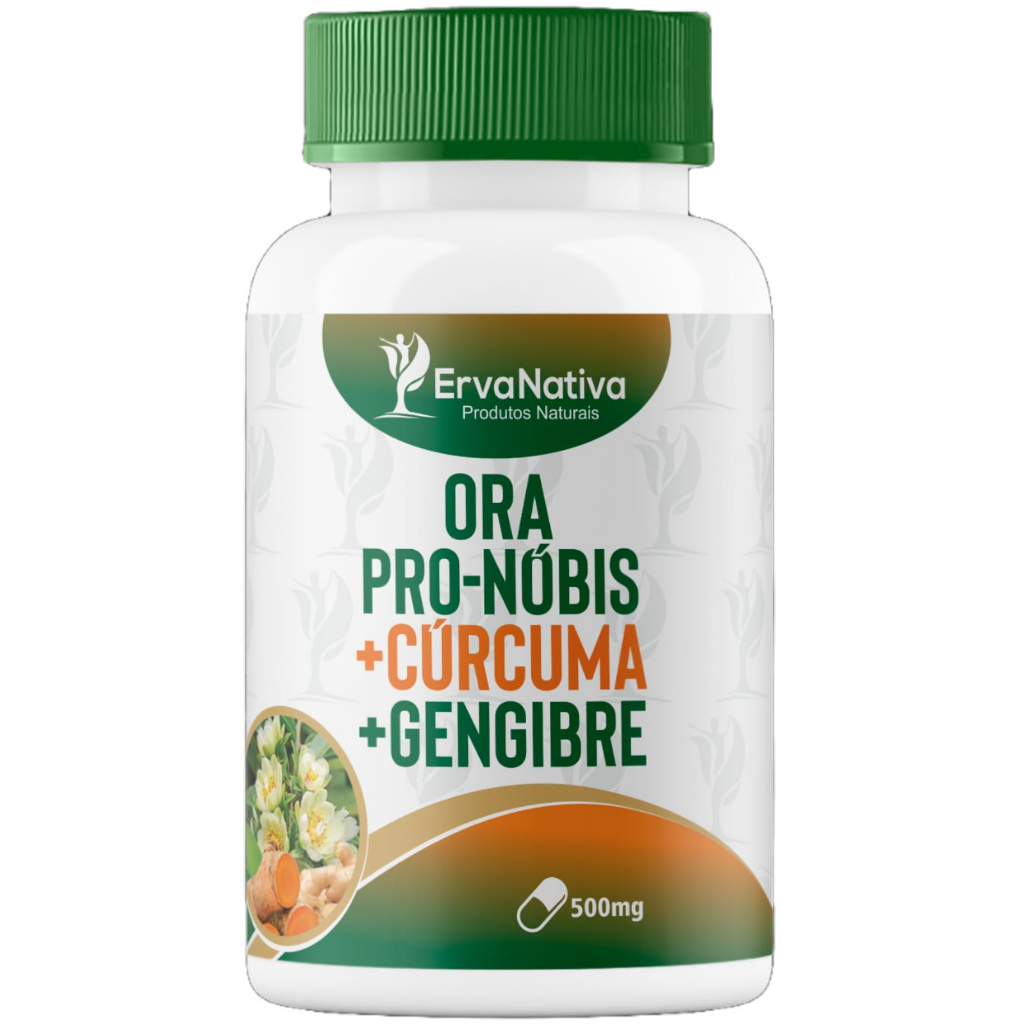 Ora Pro Nobis + Cúrcuma + Gengibre 500mg | 100 Cápsulas | Erva Nativa