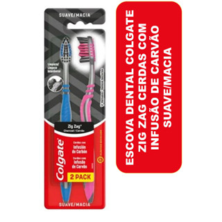 Escova Dental Colgate Zig Zag Cerdas c/ Infusão de Carvão Suave/Macia c/2 Unidades