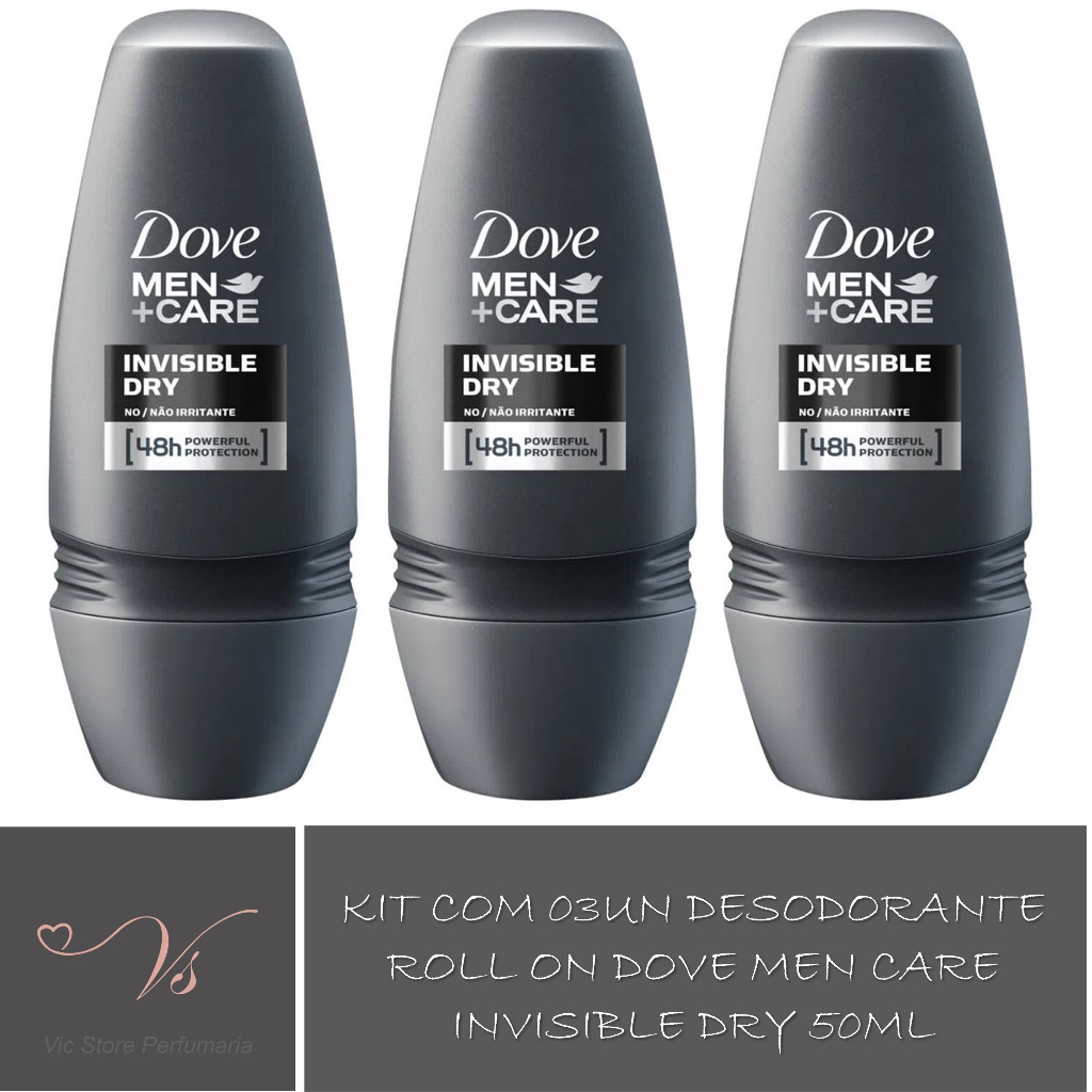 Kit com 03un Desodorante Roll On Dove Men Care Invisible Dry 50ml