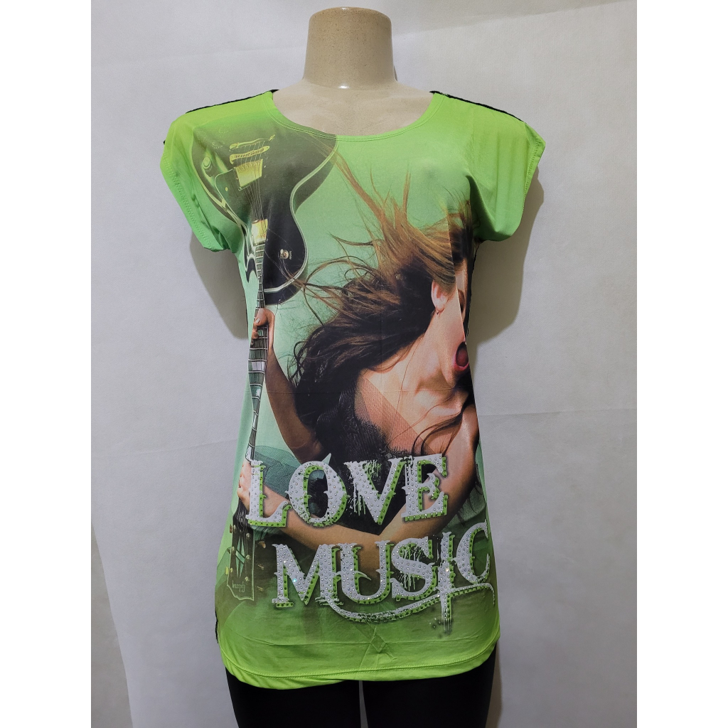 Blusa verde e preta renda nas costas VALENTINA estampada tam M usado bom estado