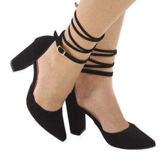 Scarpin Preto Salto Alto Cordinha e Fivela 416 - Melf Shoes em Oferta na Shopee