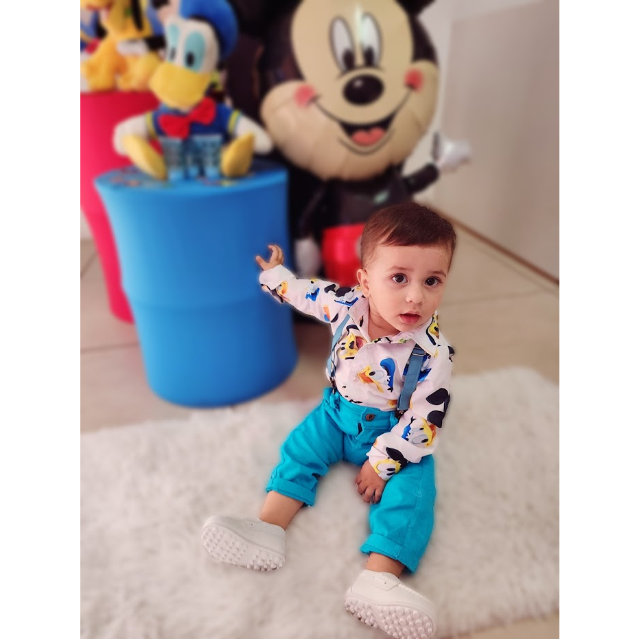 Kit Tematico CIRCO Camisa Longa Aniversario Menino mickey AMIGOS TURMA DO MICKEY ROUPA INVERNO FRIO CONJUNTO BEBE SOCIAL