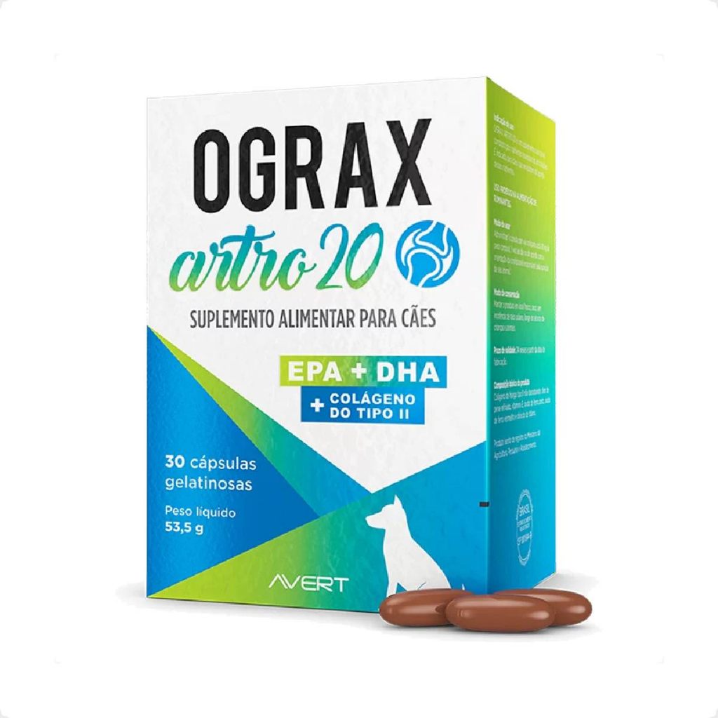 Ograx Artro 20 -  Suplemento Nutricional P/ Cães - 30 Cápsulas - Pets