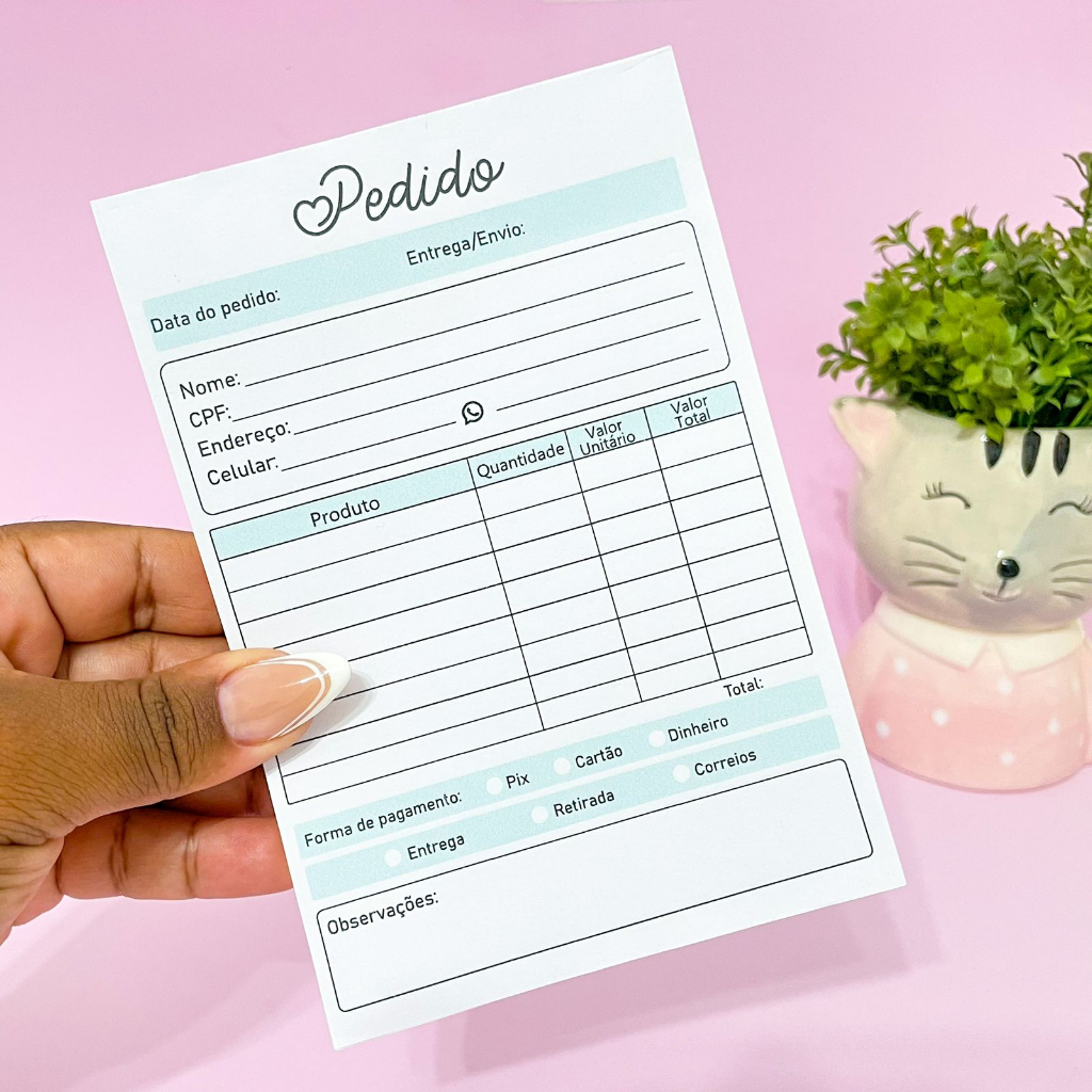 Bloco de Pedido Verde água - Bloco de orçamento - Bloco 10x15cm em Oferta na Shopee