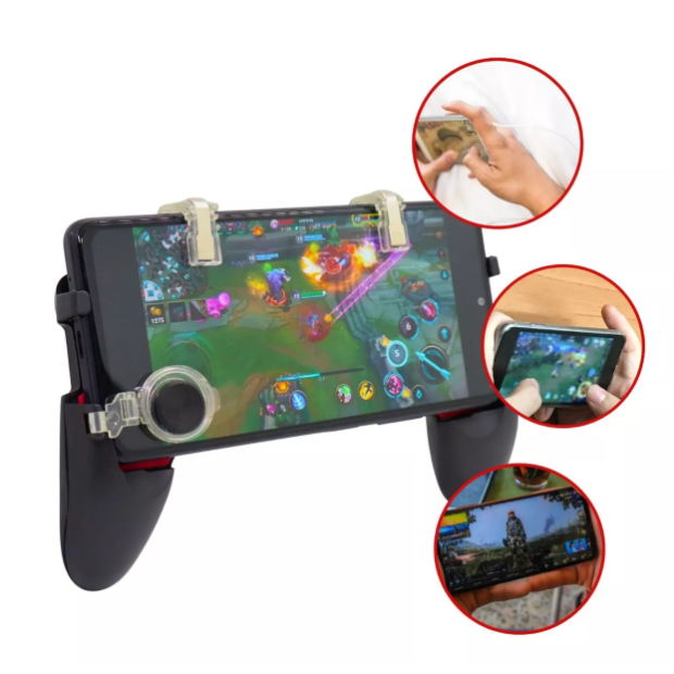 Manete Gamepad 5 em 1 Controle Para Celular Joystick e Dois Gatilhos L1 R1 Universal Gatilho Analógico com Suporte Para Celular Jogos VÍdeos Botões Gamer Pubg Free Fire