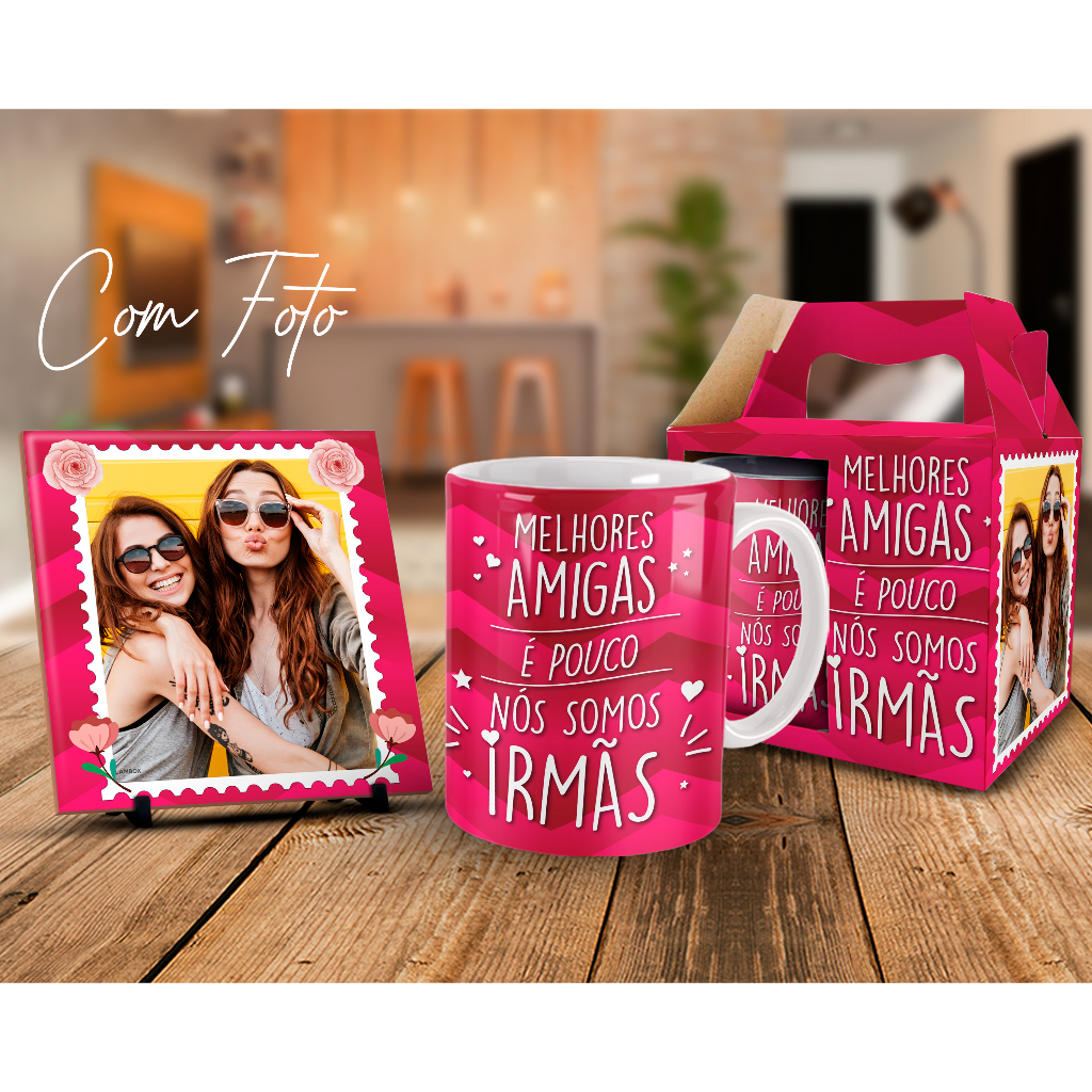 Caneca + Kit Personalizado Melhores Amigas com Foto em Oferta na Shopee